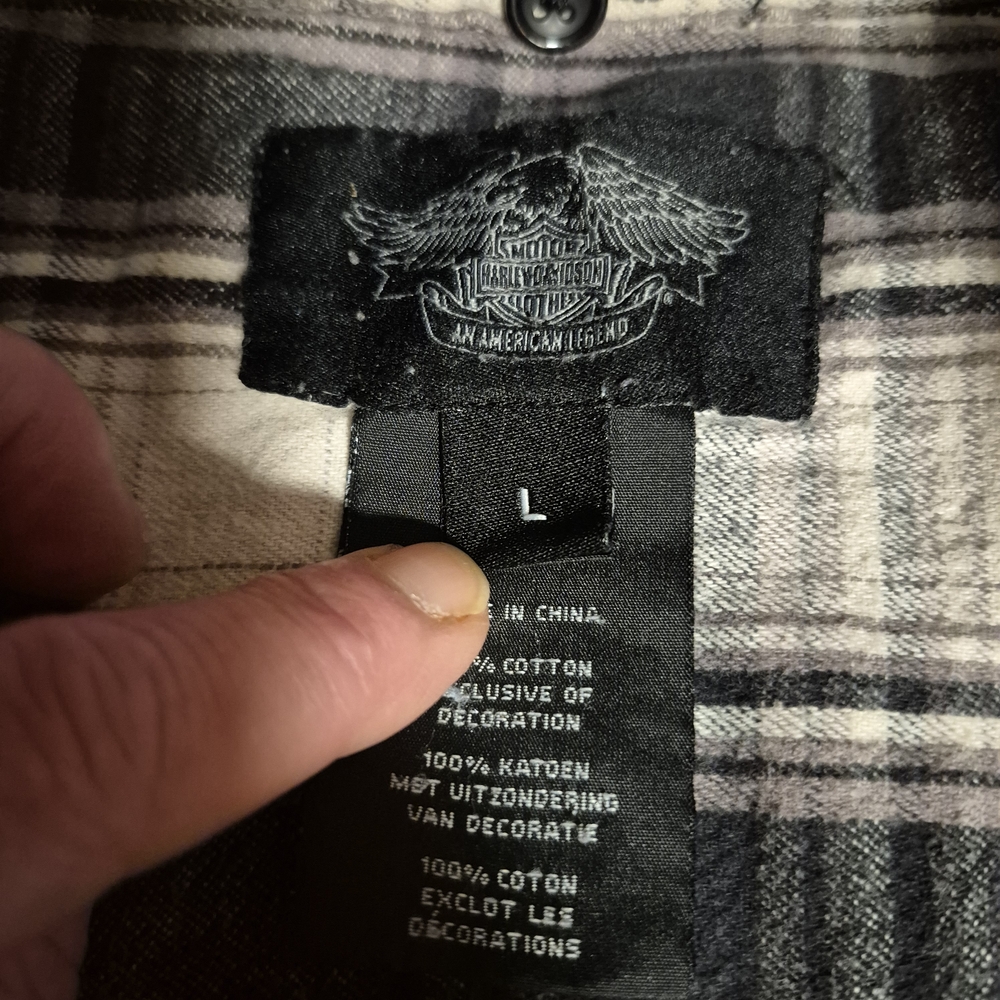 Harley Davidson Men's Black Plaid Long Sleeve Button Down Flannel Shirt SZ LG - Picture 5 of 10